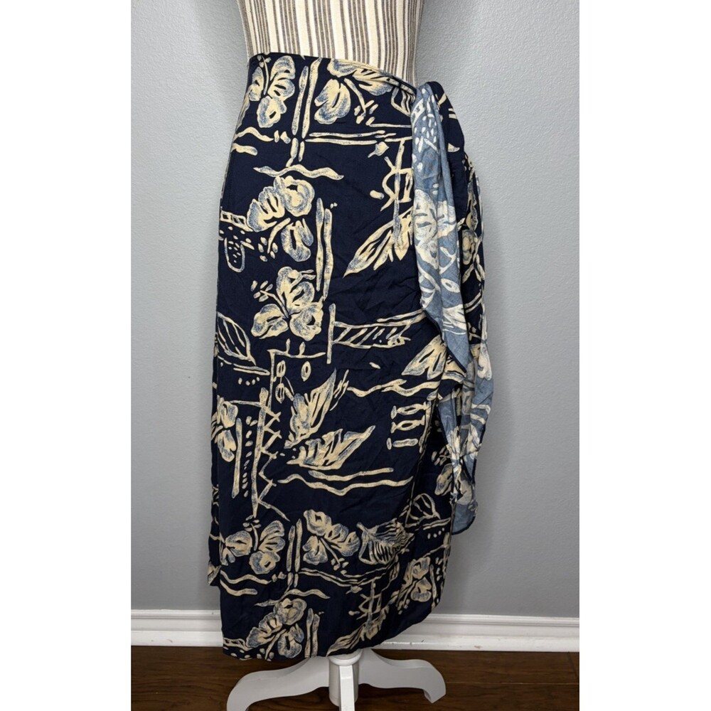 Hilo Hattie Womens Hawaiian Sarong Wrap Cover Up Navy Neutral Tropical Floral OS